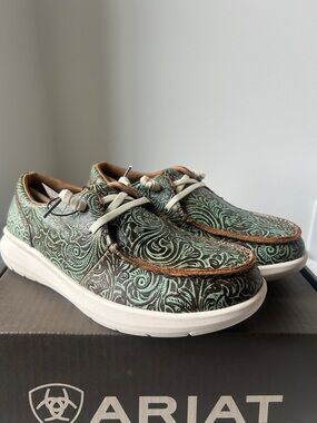 Ariat Women’s Slip on Hilo Vintage Turquoise Floral Emboss Leather Western Shoe